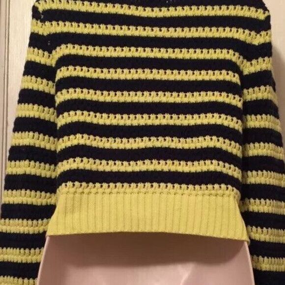 Princess Vera Wang Sweater Jacket Small Bright Yellow Navy Blue Striped - Picture 8 of 12